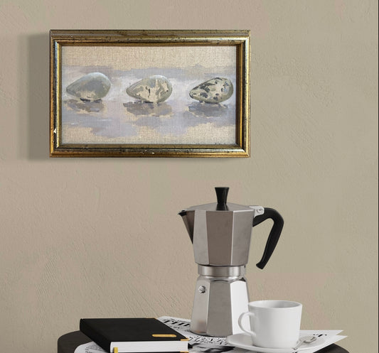 Still Life of Three Quails Eggs Oil on Canvas