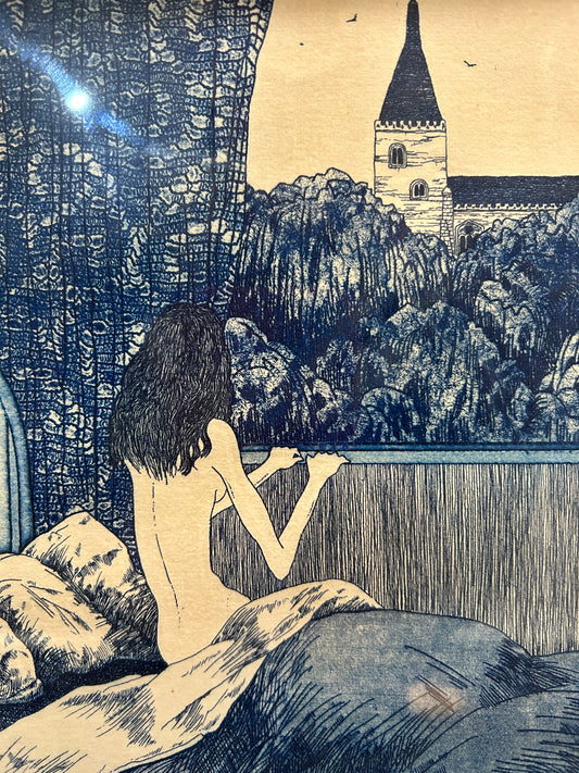 Cloches Deveue Les Feuille Incisione in Blu di Cetterie Gniss
