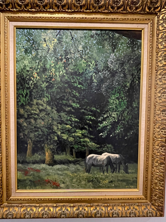 Michel Roy, detto Saint-Alban (1913-2015) Pittura ad olio Cavalli