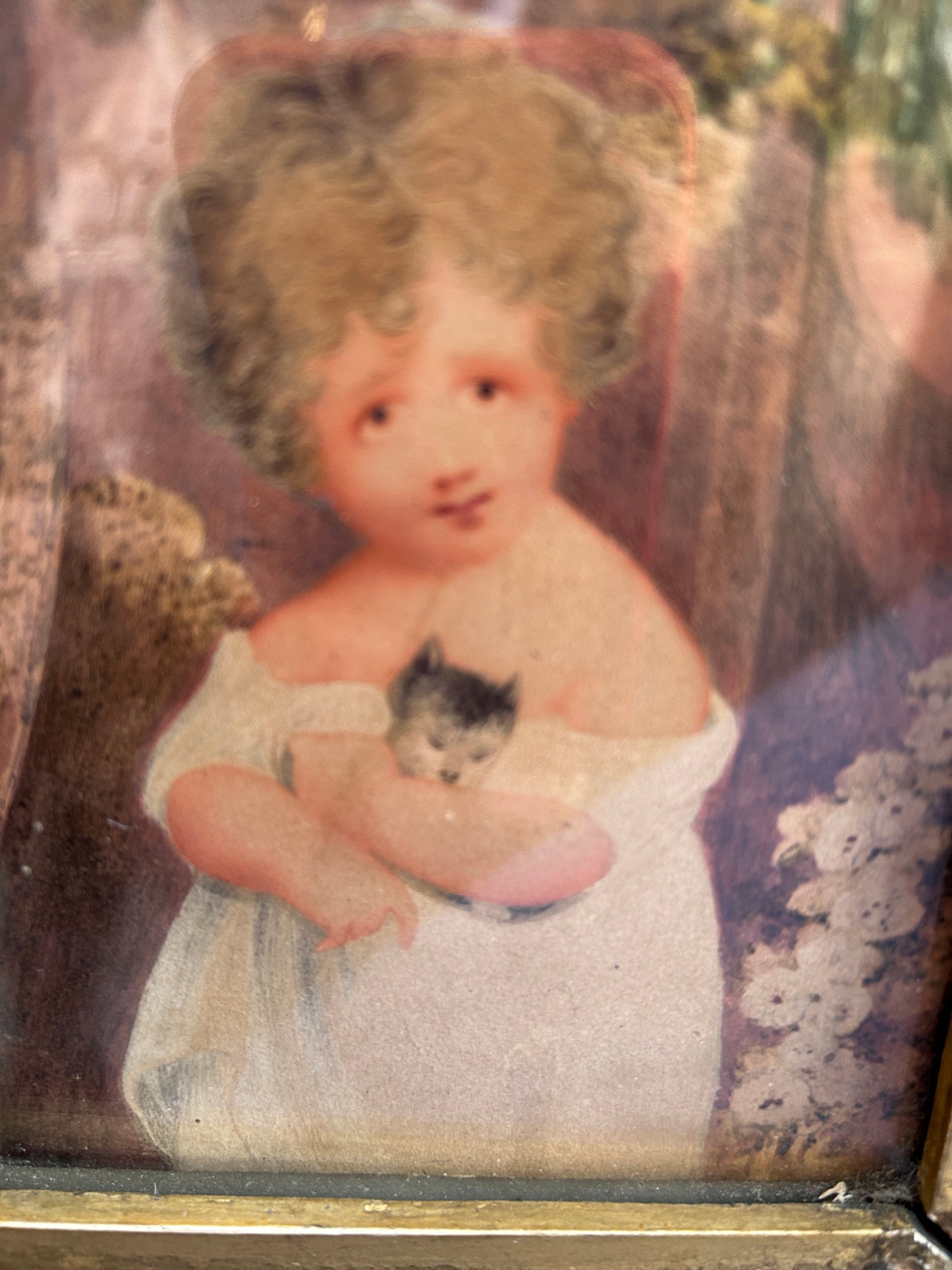 Neo Classical Watercolour of Child Holding Puppy C1820