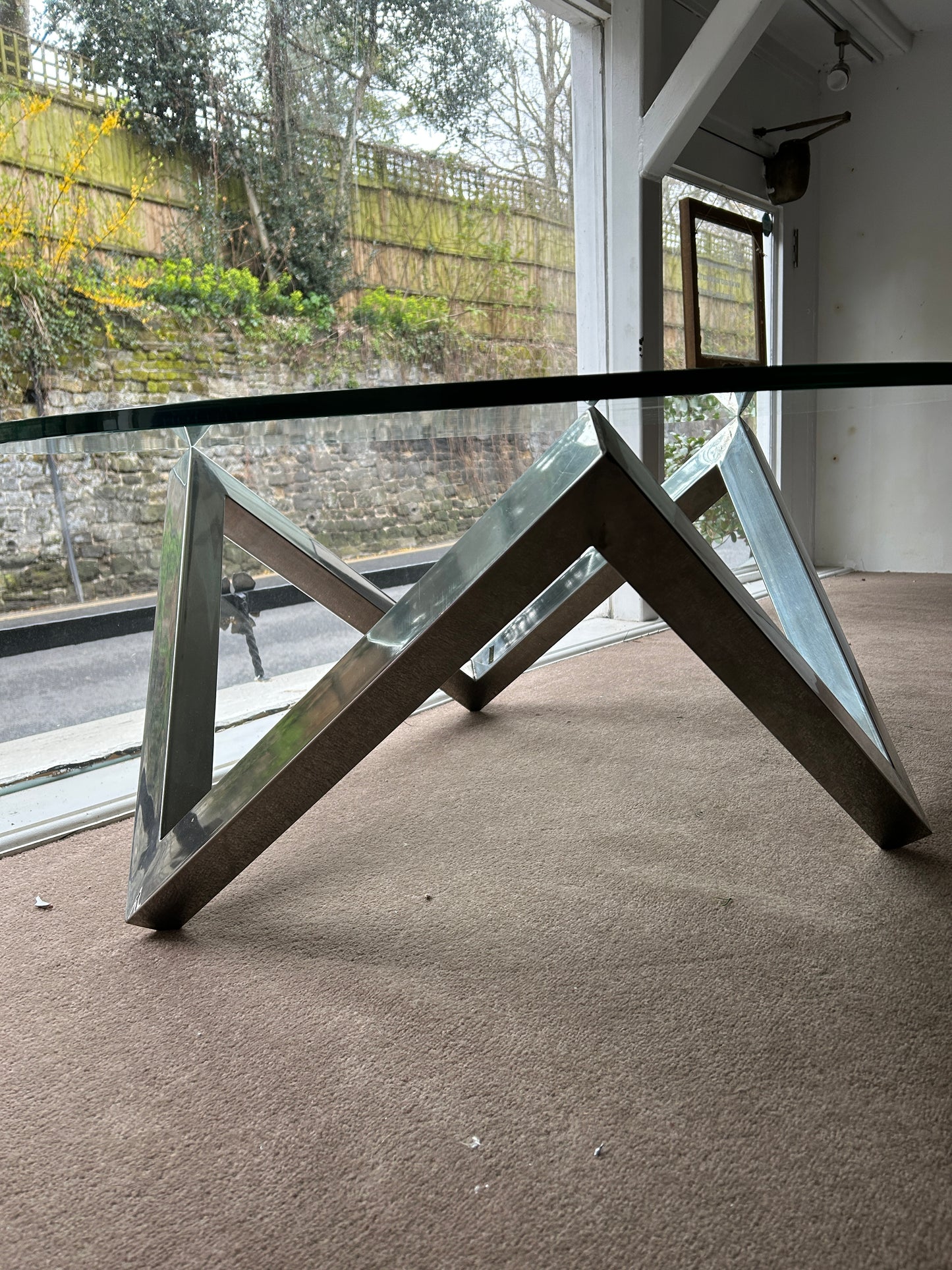 Andrew Martin Glass and Steel Zig Zag Glass Coffee Table
