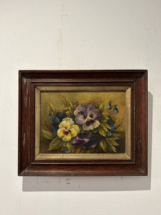 Pretty Pansies Olio su tavola degli anni '30