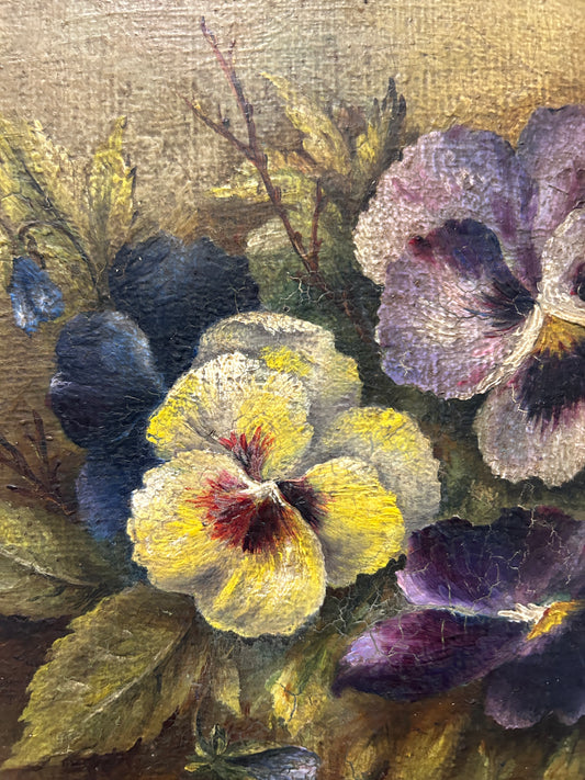 Pretty Pansies Olio su tavola degli anni '30