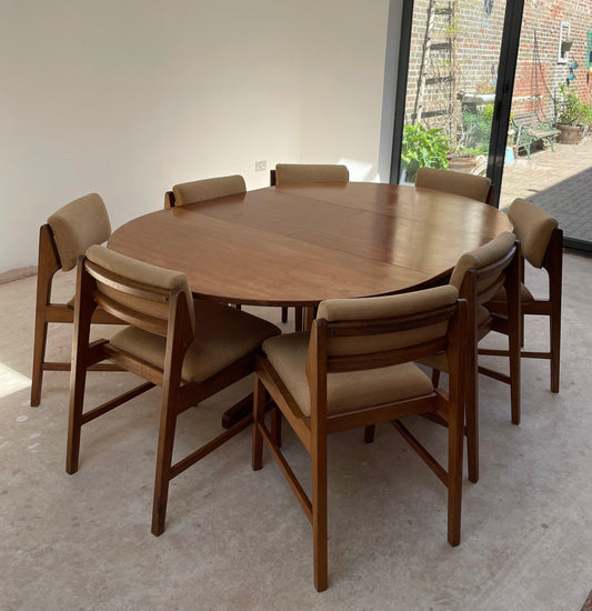 Mid Century 8 Seater Dining Extended-able Set with Upholstered Chairs