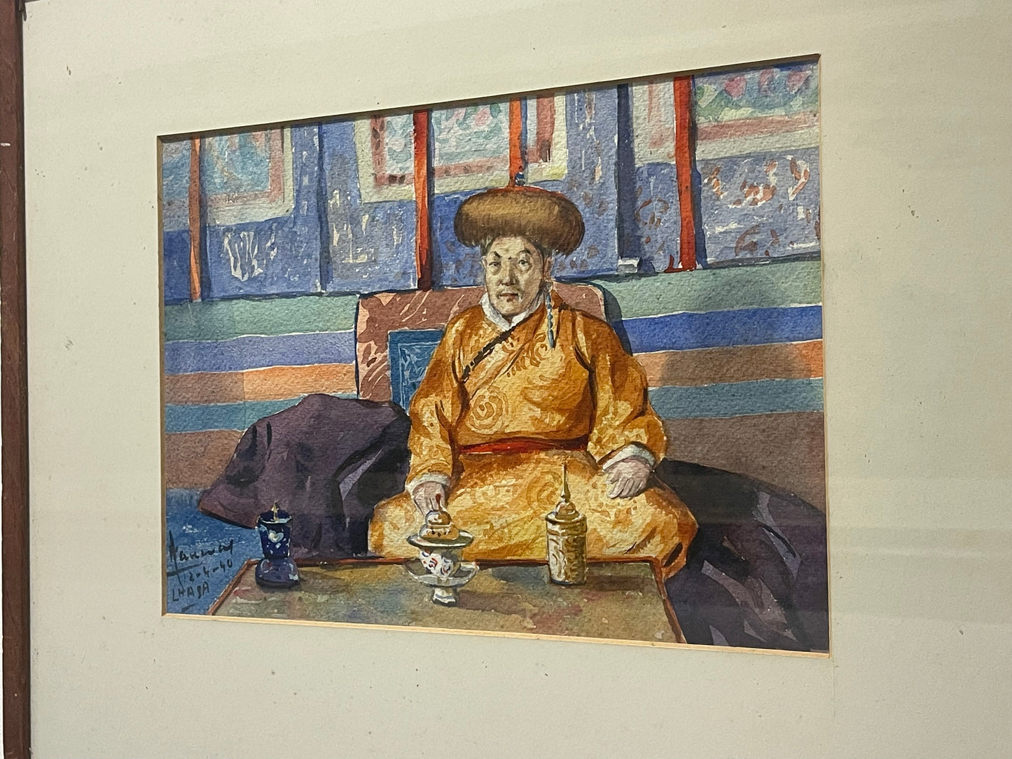 Kanwal Krishna 1910-1993 Acquerello - Buddista - Lhasa