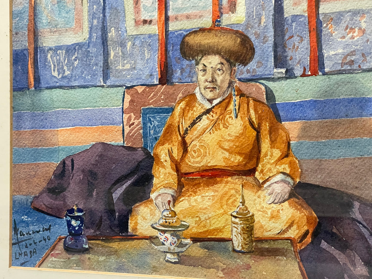 Kanwal Krishna 1910-1993 Acquerello - Buddista - Lhasa