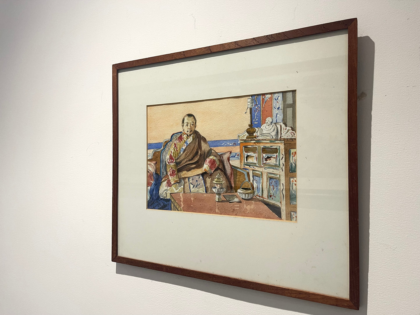 Kanwal Krishna 1910-1993 Acquerello originale Lhasa - Buddista