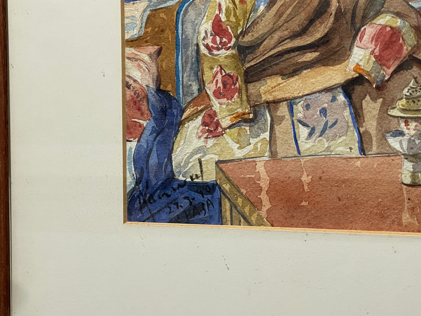 Kanwal Krishna 1910-1993 Acquerello originale Lhasa - Buddista