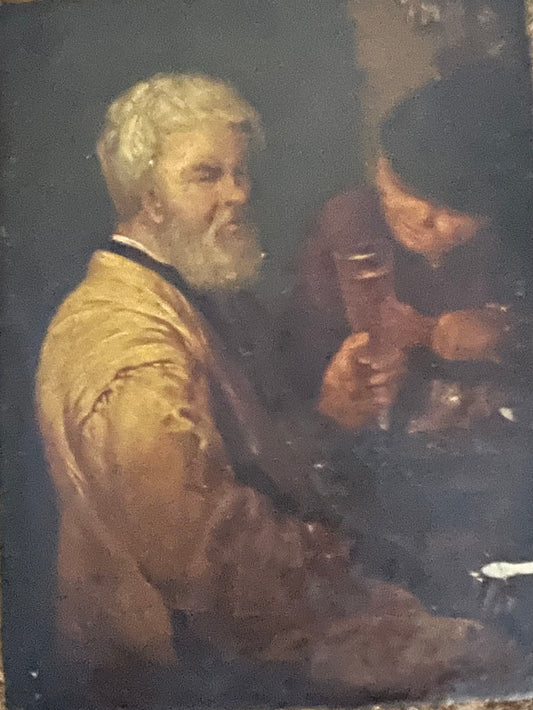 Olio su tavola olandese del XVII secolo, scena di taverna