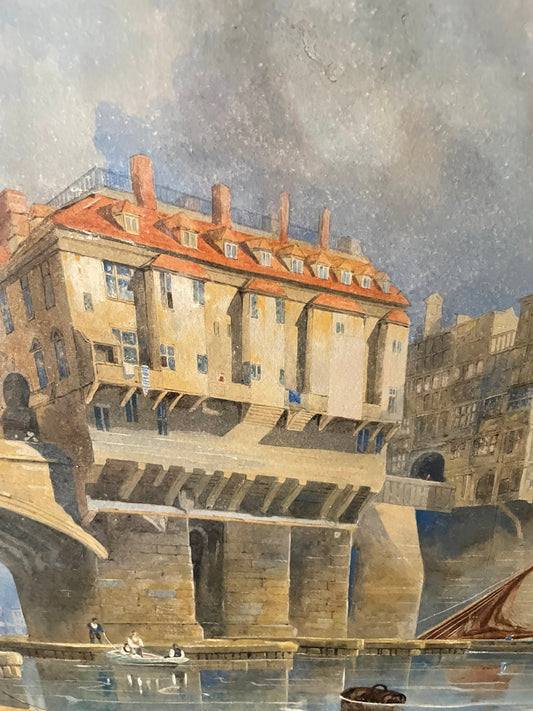 Old London Bridge Watercolour in Gilt and Gesso Frame