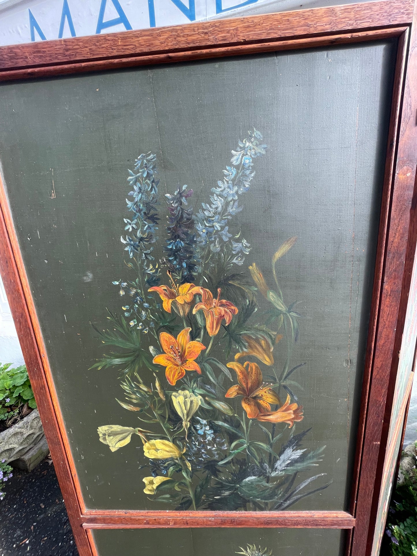 19th Century Hand Painted Double sided Dressing Screen