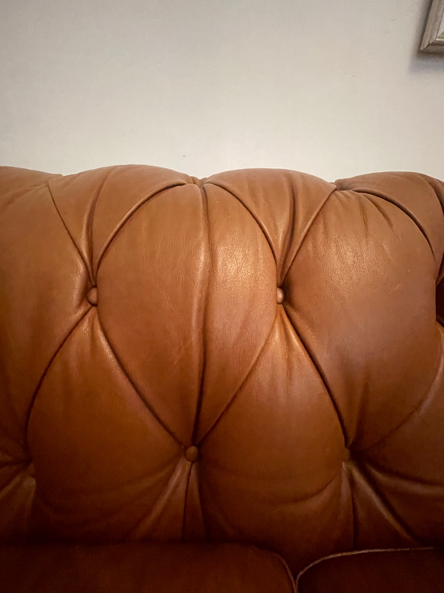 Vintage Button Back Rolled Arm Leather Chesterfield Sofa