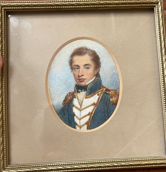 C1810 RITRATTO IN MINIATURA SU CARTA DEL TENENTE JAMES SCOTT 1790-1872 LA ROYAL NAVY HA COMBATTUTO IN AMERICA