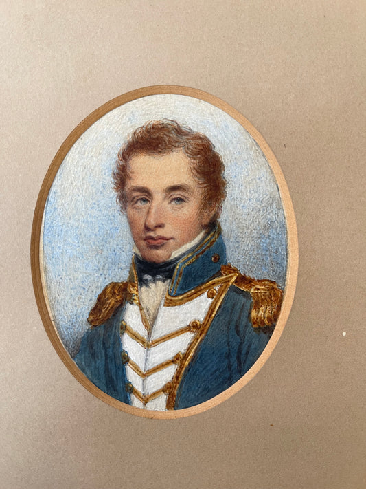 C1810 RITRATTO IN MINIATURA SU CARTA DEL TENENTE JAMES SCOTT 1790-1872 LA ROYAL NAVY HA COMBATTUTO IN AMERICA