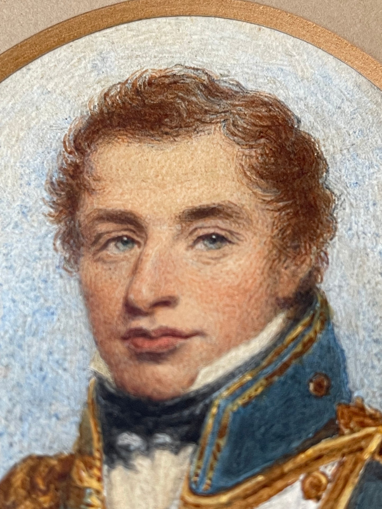 C1810 RITRATTO IN MINIATURA SU CARTA DEL TENENTE JAMES SCOTT 1790-1872 LA ROYAL NAVY HA COMBATTUTO IN AMERICA