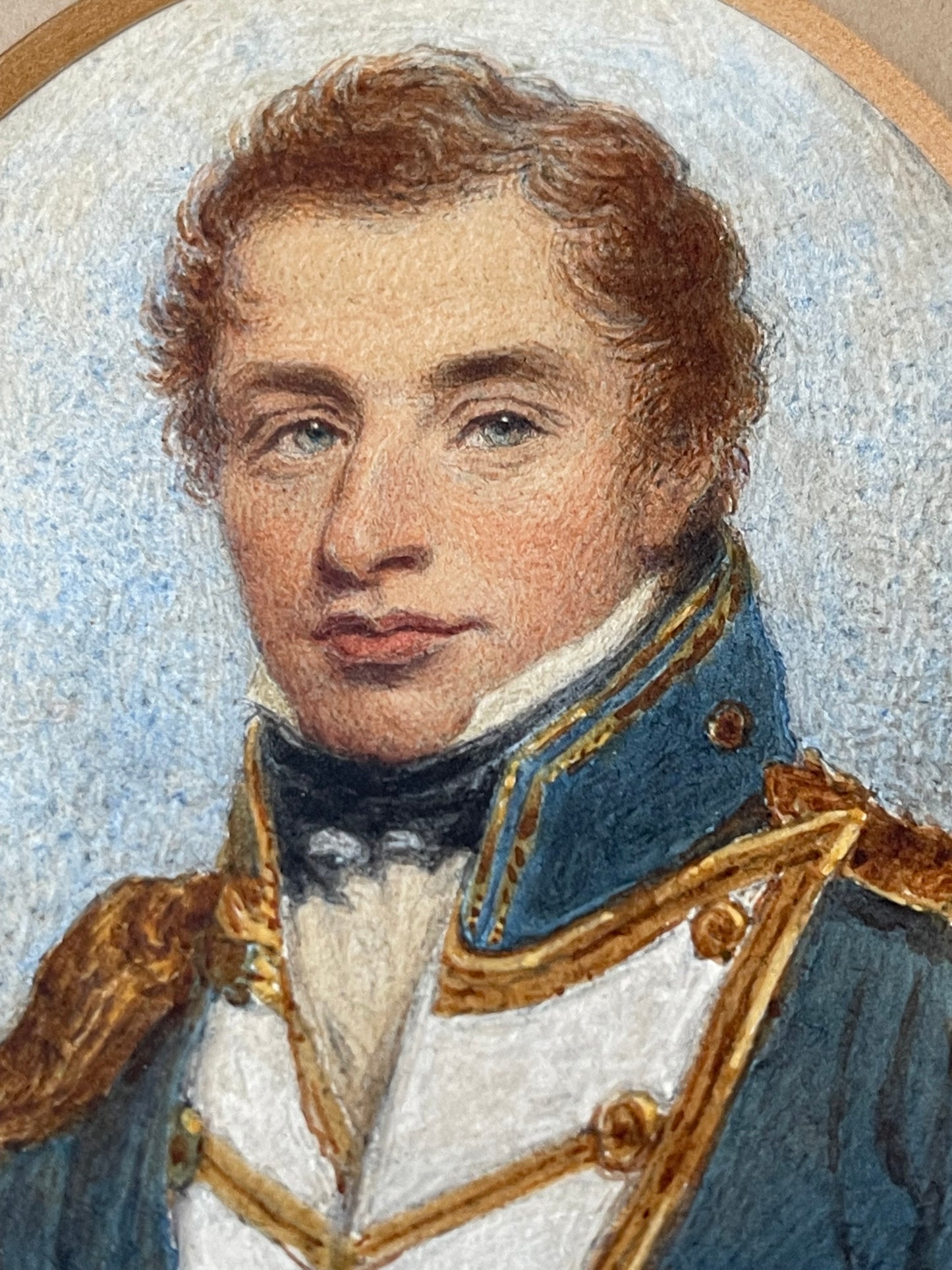 C1810 RITRATTO IN MINIATURA SU CARTA DEL TENENTE JAMES SCOTT 1790-1872 LA ROYAL NAVY HA COMBATTUTO IN AMERICA