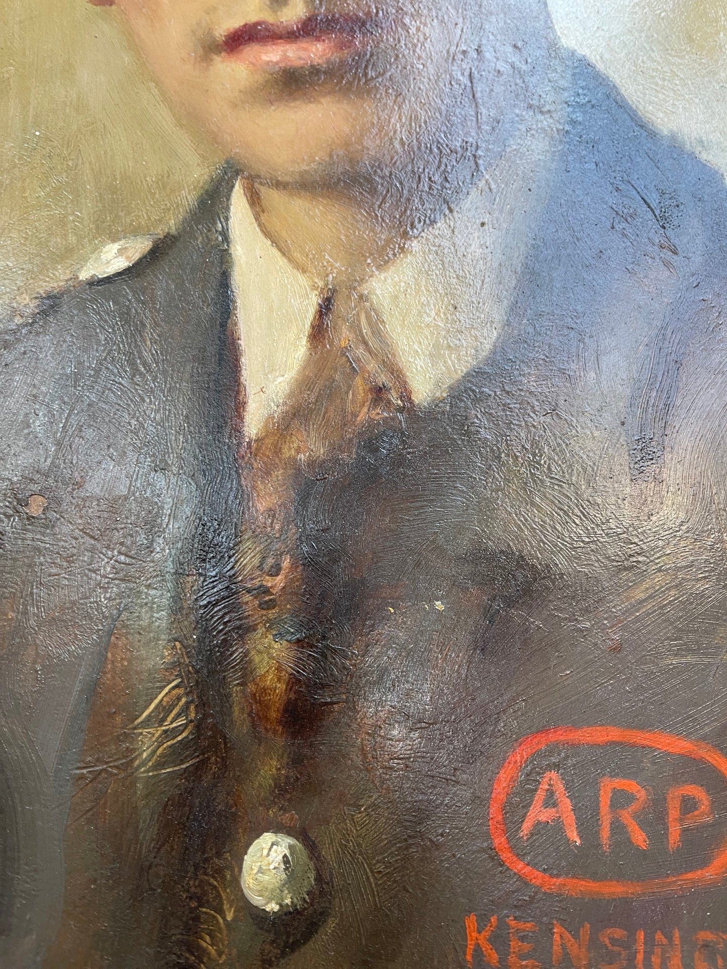C1940S PITTURA A OLIO RITRATTO WW11 UFFICIALE ARP KENSINGTON - REGINALD HENRY CAMPBELL 1877-1962