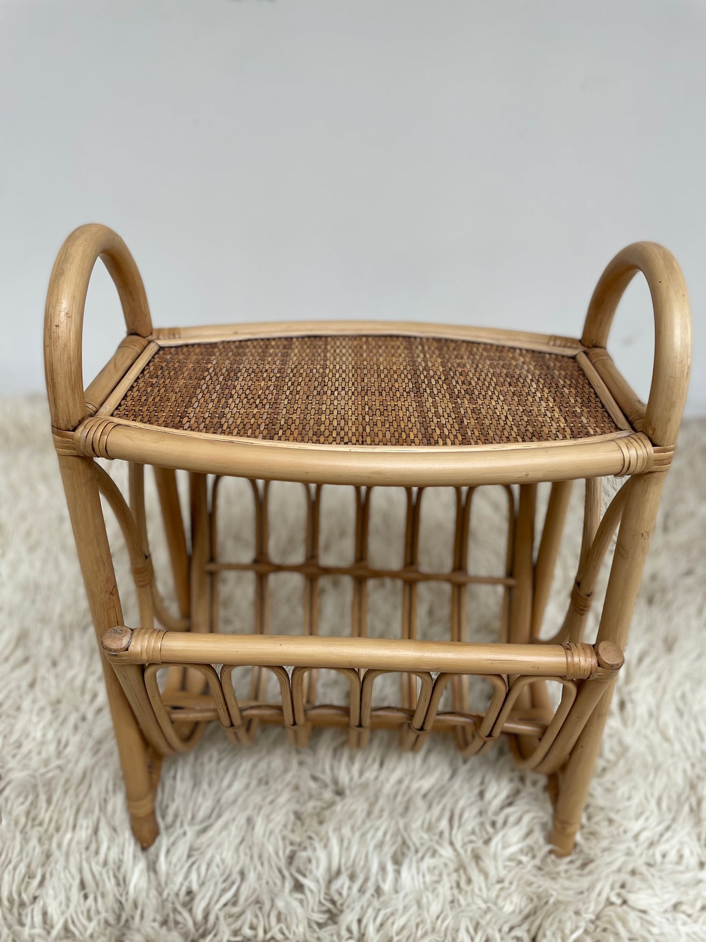 Mid Century Bamboo magazine rack/Side Table C1970's