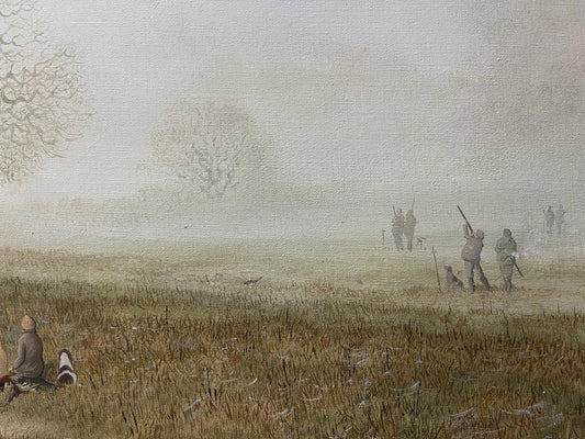 Nicholas Mace British b1949 Oil on Canvas Partridge Shooting Scene