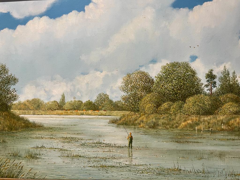 Nicholas Mace British b1949 Scena di pesca a mosca