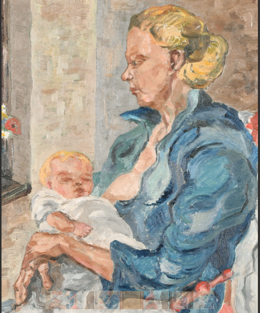 Mother and Child Mid Century Oil on Canvas