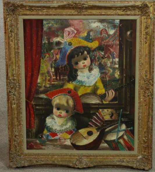 Little Minstrels Italian Surrealist Oil on Canvas by Jean Calogero 1922 -2001