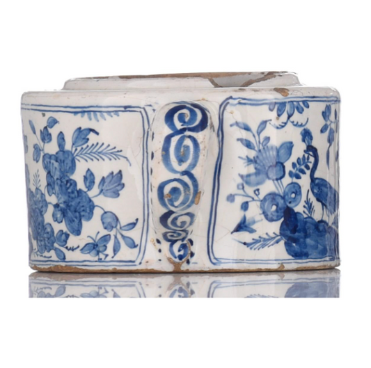 Original 18th century English Delftware two-handled posset pot
