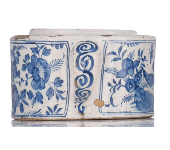 Original 18th century English Delftware two-handled posset pot