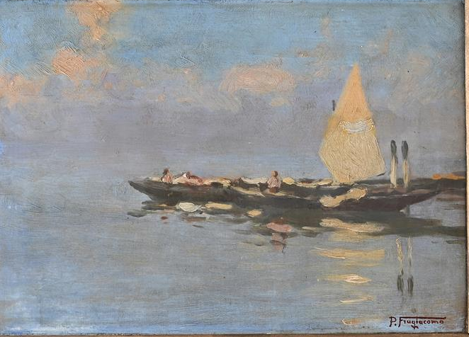 Barge Setting Sail (VENICE) By Pietro Fragiacomo (ITALIAN 1856-1922)