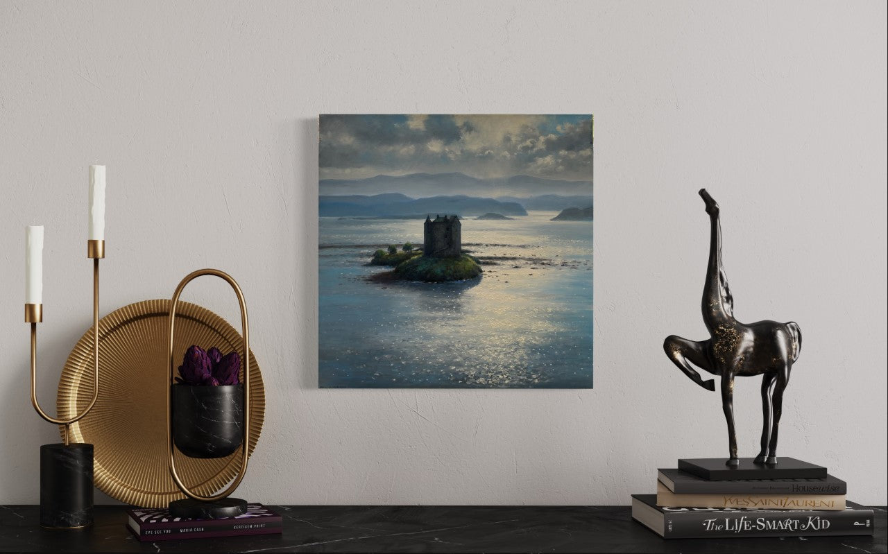 Castle Stalker, Scotland signed Oil on Canvas by James D Preston