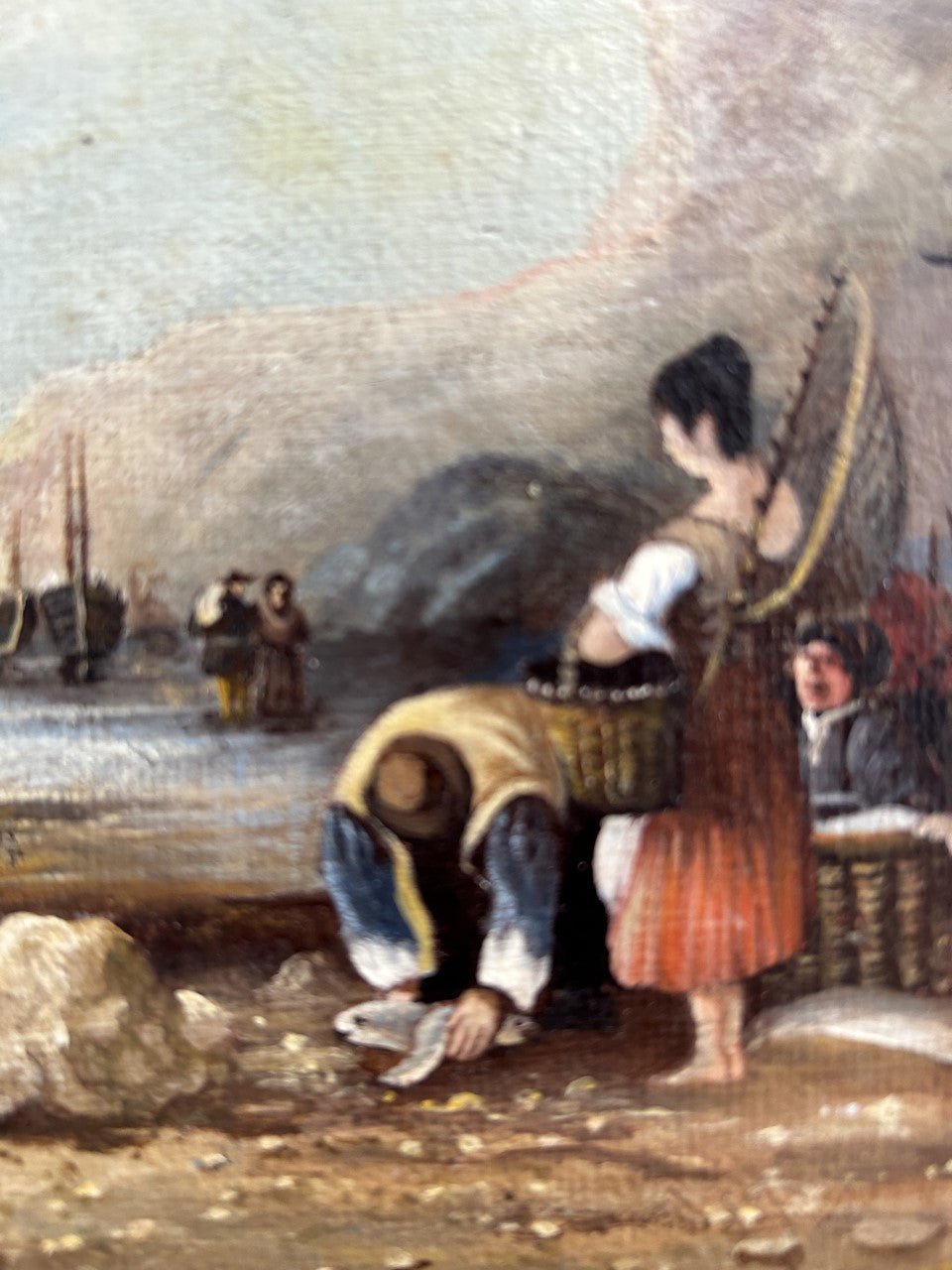 Scena vittoriana di pesca dell'anguilla