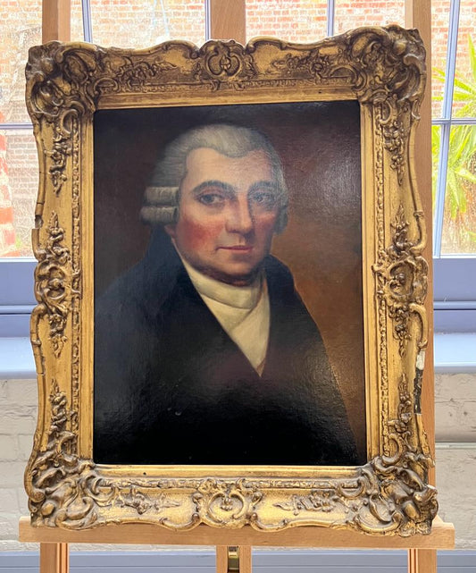 Ritratto primitivo della fine del XVIII secolo di un gentiluomo di campagna.