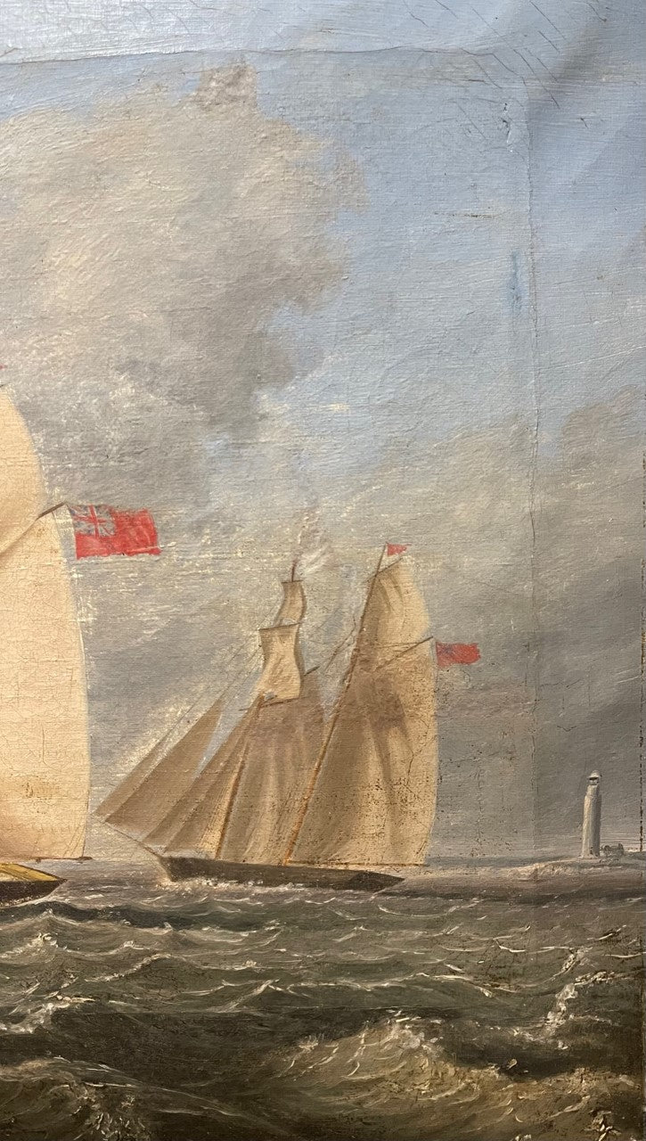 STYLE: Thomas Butterworth 1768 – 1842 Early 19th Century Oil Painting - The Brig Rapid