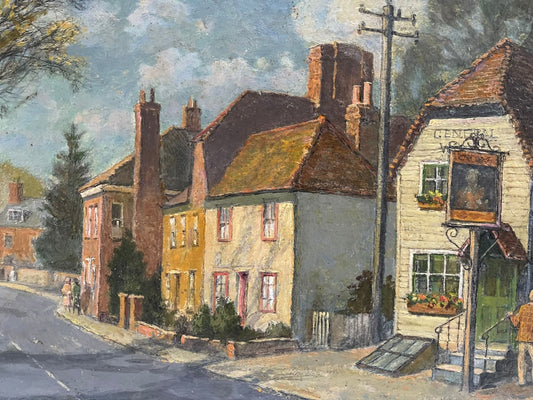 Scena di un pub di campagna inglese olio su tavola di Jack Cross (att. 1898-1939)
