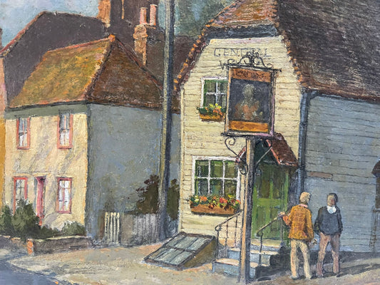 Scena di un pub di campagna inglese olio su tavola di Jack Cross (att. 1898-1939)