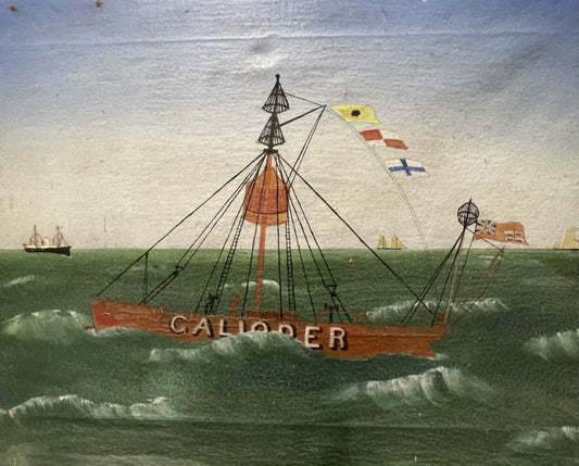 Early 20th century Primitive Oil on Canvas Seascape - Light Ship Galloper.