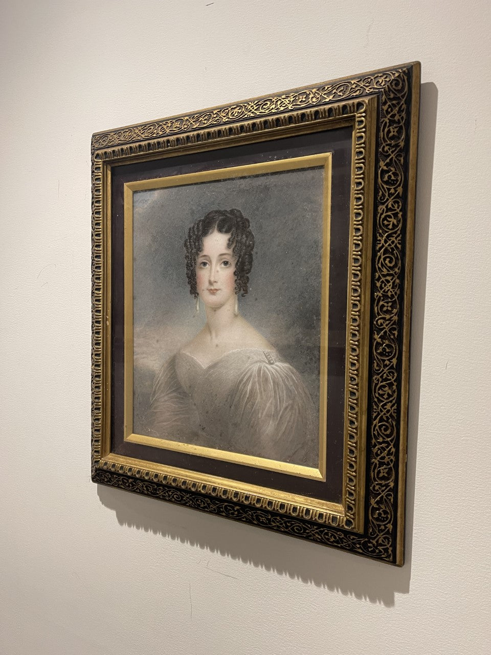 Ritratto ad acquerello originale di giovane donna del 1850