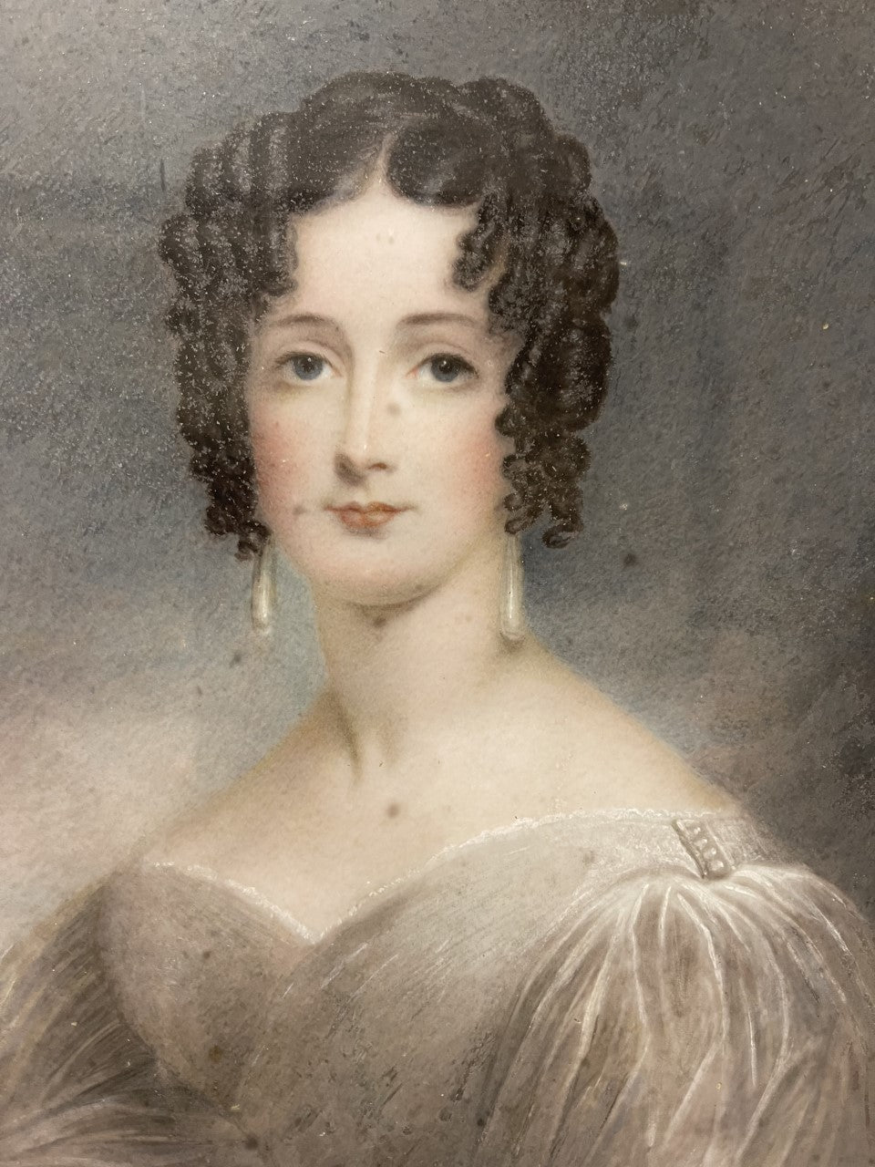 Ritratto ad acquerello originale di giovane donna del 1850