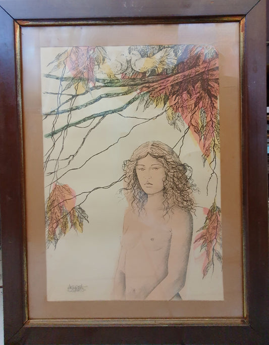 1970's Female Nude Watercolour signed