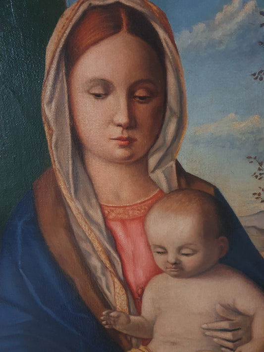 Inizio XIX secolo 1510 Grand Tour rinascimentale Rappresentazione della Madonna col Bambino di Giovanni Bellini detto il Giambellio, Venezia 1430-1516<p></p>