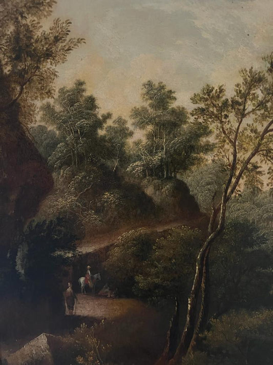 GEORG CHRISTOPH VAN BEMMEL 1765-1811 OLIO SU TELA PAESAGGIO CON FIGURE SU UN SENTIERO RURALE