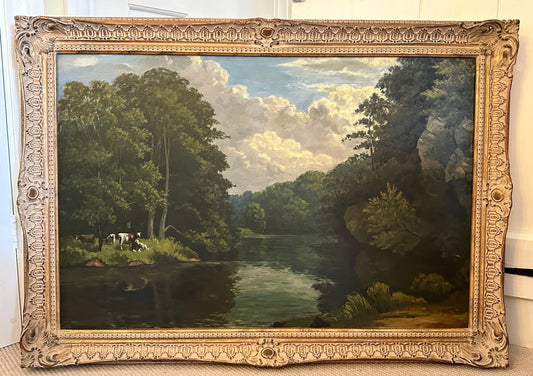 Olio su tela del XIX secolo "River Wharfe Boston Spa" 