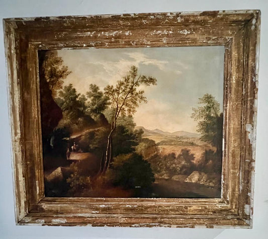 GEORG CHRISTOPH VAN BEMMEL 1765-1811 OLIO SU TELA PAESAGGIO CON FIGURE SU UN SENTIERO RURALE