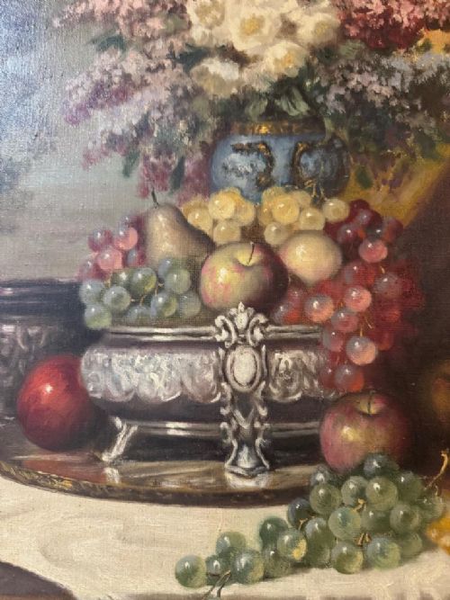 BELA BALOGH (1909-1980) STILL LIFE OIL ON CANVAS C1960 'FRUIT AND FLOWERS'