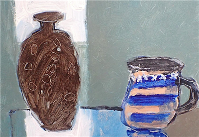 DAVID PEARCE CORNISH (PADSTOW) ARTIST NAIVE ART OIL PAINTING VASE AND JUG 2004