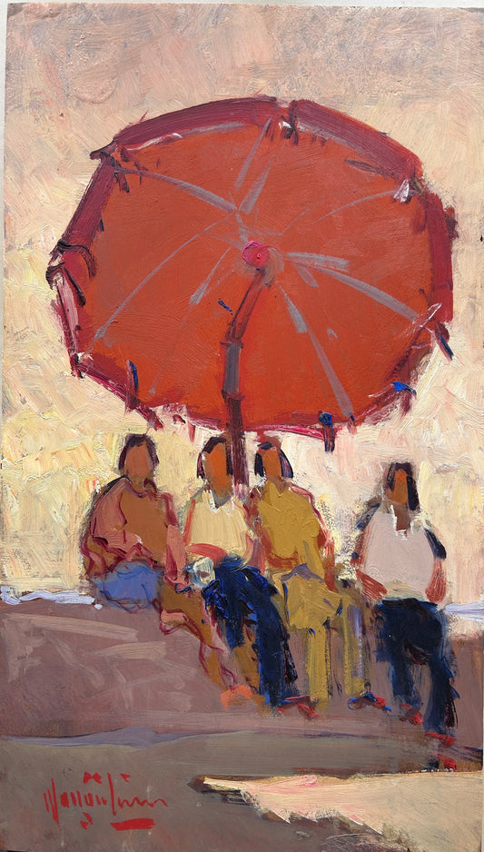 Umbrellla in Burnt Umber Italian oil on Board. !950/60's