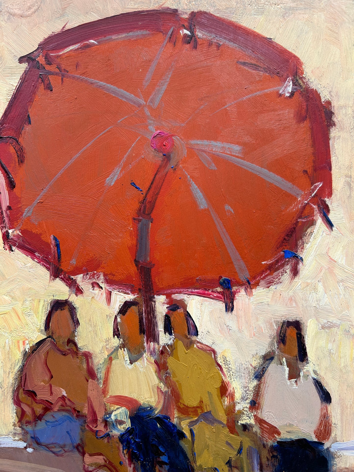 Umbrellla in Burnt Umber Italian oil on Board. !950/60's