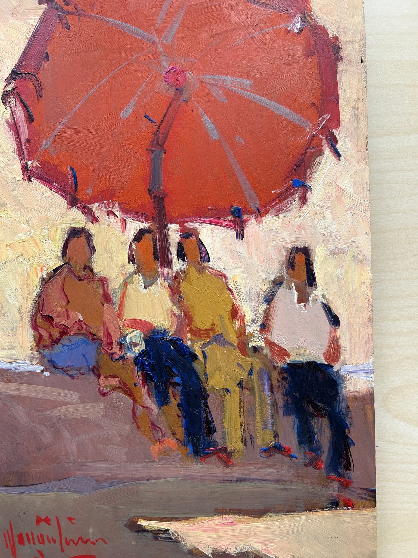 Umbrellla in Burnt Umber Italian oil on Board. !950/60's