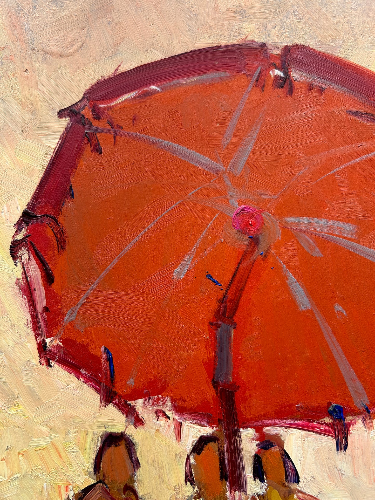 Umbrellla in Burnt Umber Italian oil on Board. !950/60's