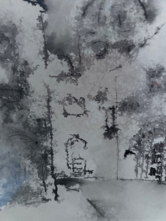 Mid- Century Puglian Town Pen and Ink Wash by Kristof Borowski b.1932